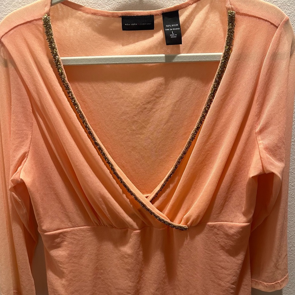 New York & Company Peach Sheer Blouse
